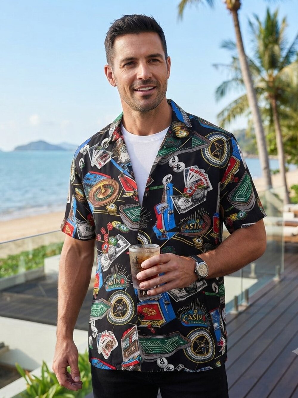 Aloha Joe Hawaiian Shirt M Casino Theme
